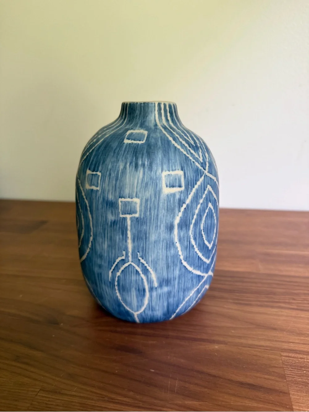 Handmade Blue And White Boho Coastal Ceramic Vase Made in Thailand